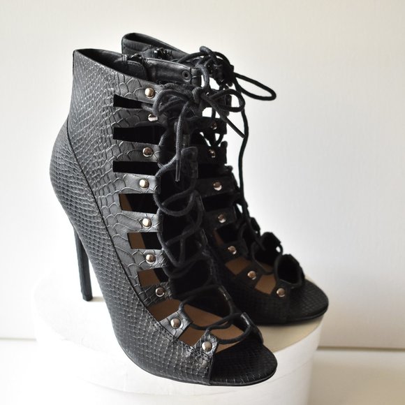 Asos Peep Toe Shoe Boots Black - Picture 4 of 8